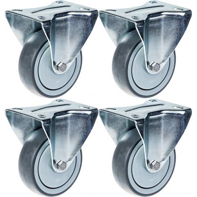 100mm 4'' castor grey rubber tyre fixed strong 440kg capacity, set of 4