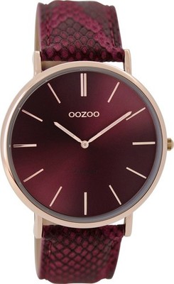 SALE Oozoo Vintage sehr flache Uhr Lederarmband rose`/bordeaux Ø40mm C9304