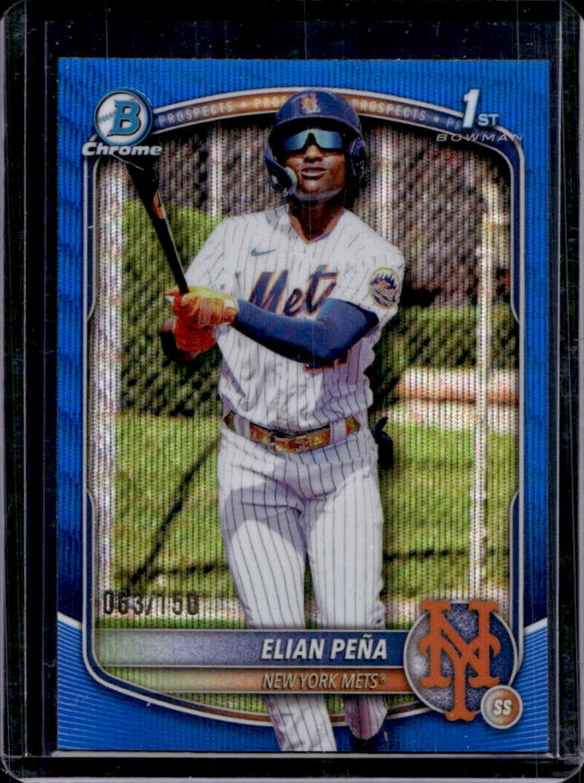 2025 Bowman Chrome Elian Pena Blue Wave Refractor 1st Prospect #63/150 Mets