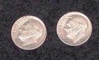 (2) Silver Roosevelt Dimes, Circulated, 50's Decade - Lot#04 - 99¢ Start -$0 S/H