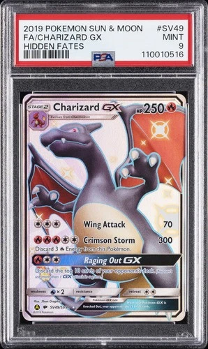 2019 POKEMON SUN & MOON HIDDEN FATES #SV49 FULL ART/CHARIZARD GX PSA 9