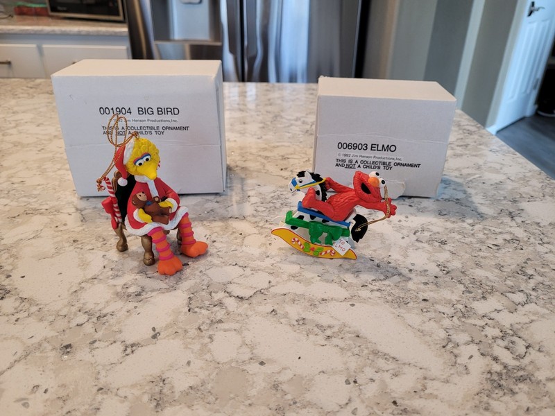 Vintage Lot of 2 ~ 1992  Sesame Street Jim Henson  Ornaments Elmo and Big Bird