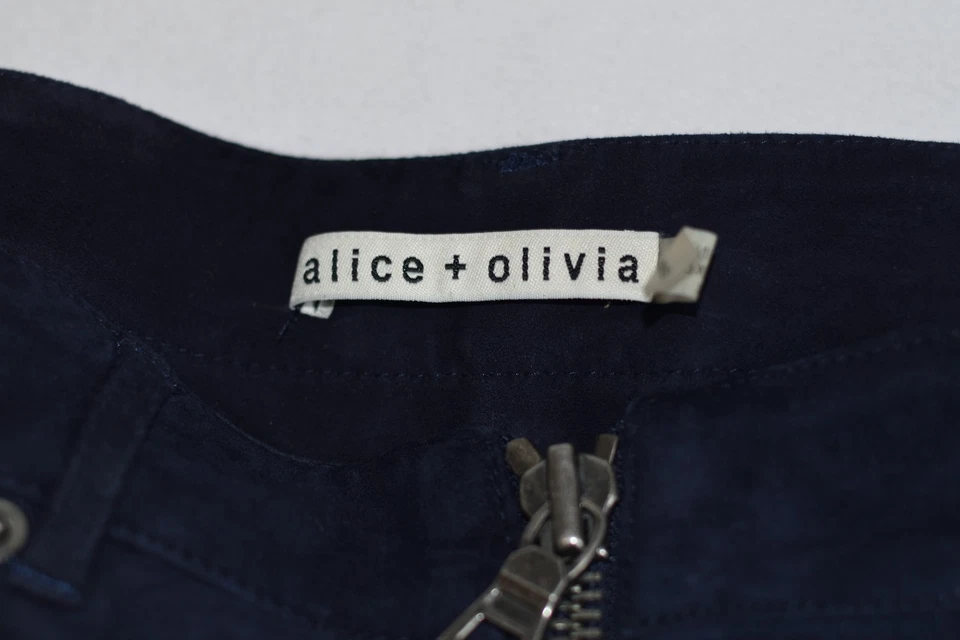 Pantalones ajustados Alice + Olivia azul marino gamuza genuina cuero detalle cremallera - UK6 Foto 4 de 4