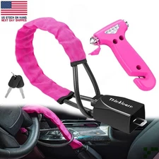 Pink Steering Wheel Lock Car Anti-Theft Device + Safety Hammer Universal Fit SUV