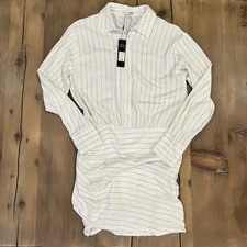 Fashion Nova Call My Line Pinstripe Mini Shirt Dress White Button Up Runched Med