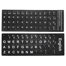 English Spanish Keyboard Stickers Cover Frosted Black Background White Lettering