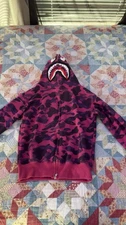 A Bathing Ape BAPE Purple Camo Full Zip Shark Hoodie Size Small