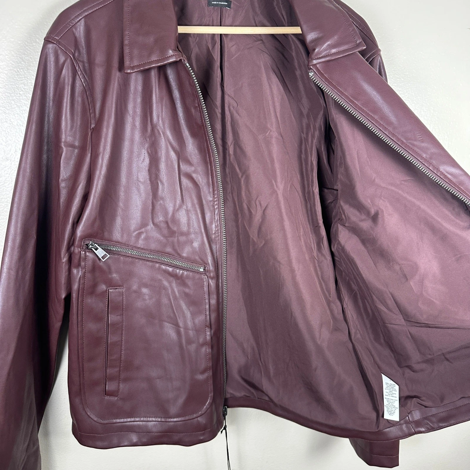 JF J. Ferrar Men's Large Jacket Burgundy Faux Leather Full Zip NEW image 5