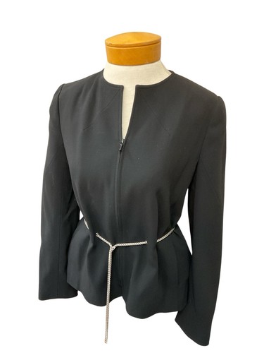 CHANEL Boutique 98P Black Chain Waist Jacket Blazer FR 38 Vintage Made France