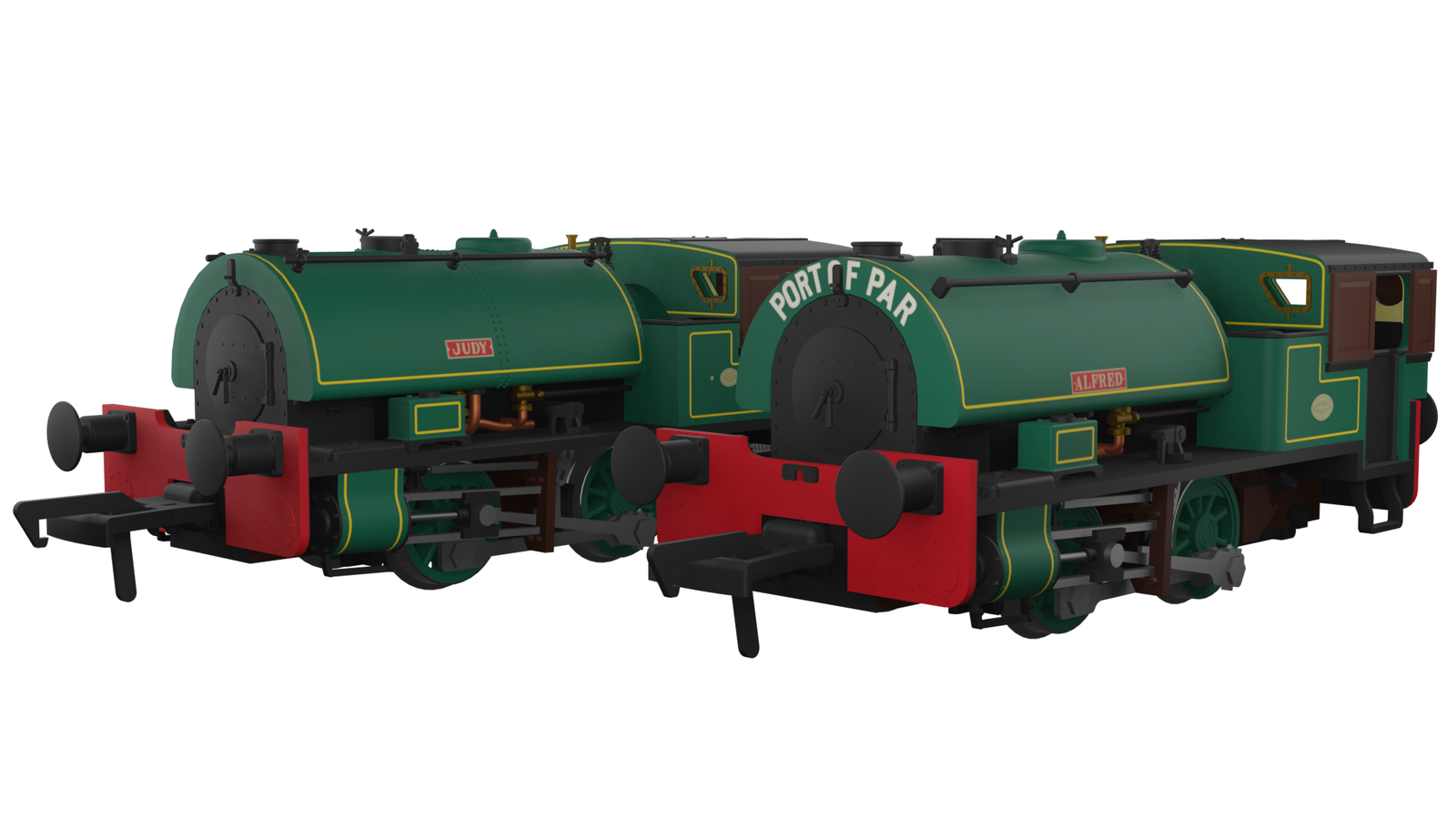 Rapido Trains 968501 OO Gauge Port of Par Bagnall’s Twin Pack-Lined Dk Grn (DCC