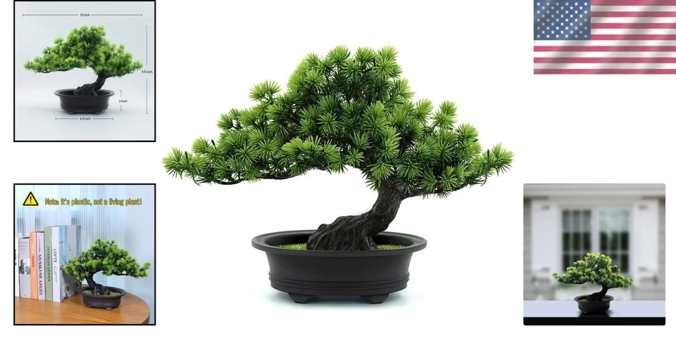Artificial Bonsai Tree Greenery Fake Indoor Decor Tall 9.5" for Home Office - Image 2 of 4