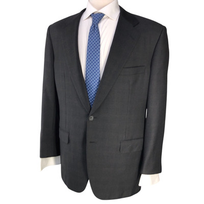 Belvest Mens Size 43R Sport Coat Blazer Jacket Super 120s Windowpane Charcoal 
