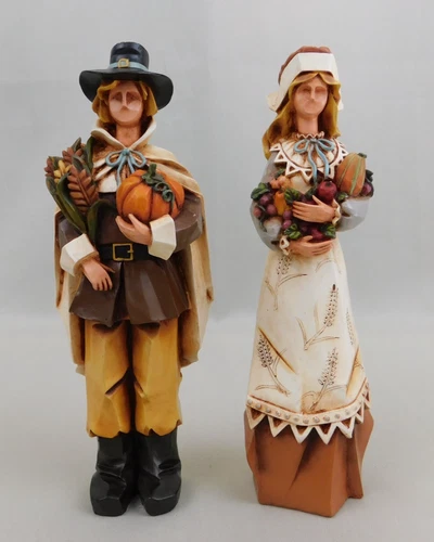 Vintage 90s Pacific Rim Cubist Resin Pilgrim Figurines Thanksgiving Fall Harvest