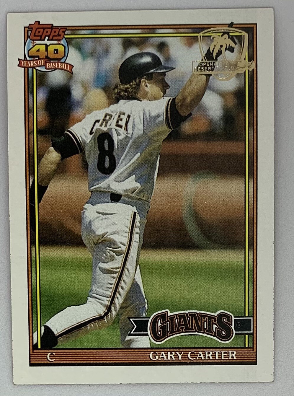 1991 Topps Desert Shield #310 Gary Carter HOF "Authentic" Nicely Centered