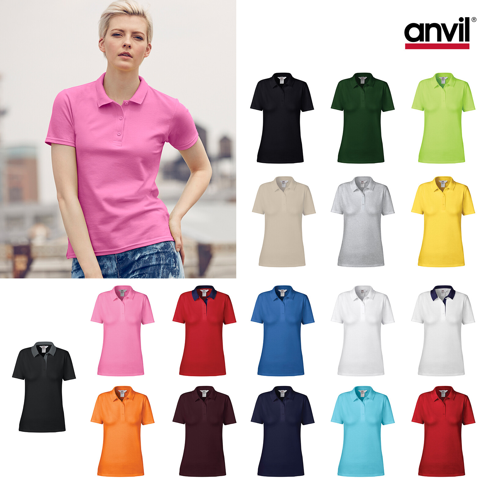 Polo mujer Anvil piqué 6280L señora manga | eBay