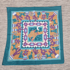 Vtg Springs Bandana Southwestern Wolf Teepee Cactus RN16463 21x21 Made In USA