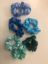 Luxurious Satin Hair Ties x6 Blues & Greens Durable Hair Bands Fashionable Color