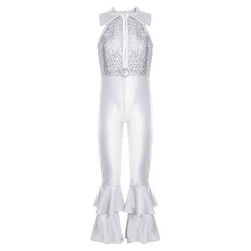 Kids Girls Shiny Metallic Hippie Disco Jumpsuits Bell-bottom Pant Costume Dance - Picture 59 of 63