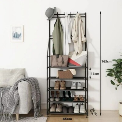 5-Tier Shoe Rack Shoe Storage Entryway Narrow Shoe Rack Coat Shoe Rack  Hooks