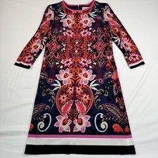 Eliza J 3/4 Sleeve Tunic Dress Womens Size 6 Navy Pink Floral Print Zip Closure
