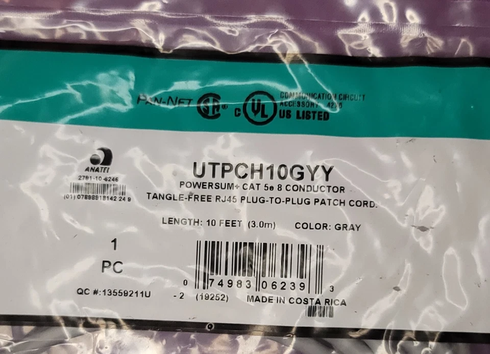 (4) PANDUIT UTPCH10GYY CAT5E 8 CONDUCTOR PATCH CORD 10FT GRAY *NEW* - Image 3 of 3