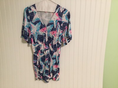 LILLY PULITZER MADILYN TIE WAIST STARFISH ROMPER Size Small (missing Tie Belt)