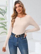 Women Long Sleeve Crewneck Rib Knit Slim Fit Shirts Basic Tee Tops 2025 Casual T