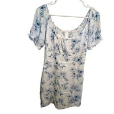 Lottie Moss Women’s Size Medium Mini Dress White Blue Floral Print Puff Sleeve