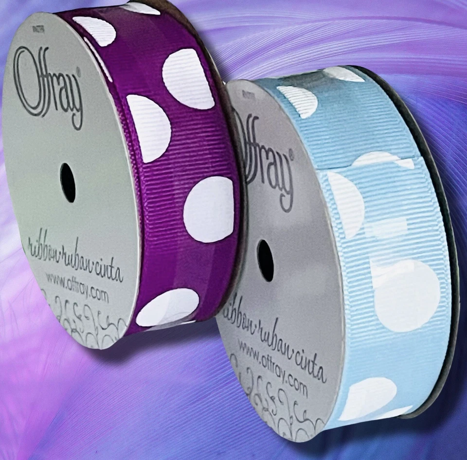 Mixed Lot of 2 Rolls of Grosgrain Polka Dot Ribbon 7/8" x 9 yds each Blue Purple - Image 4 of 4
