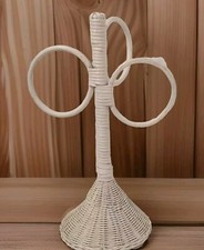Vintage Wicker White Rattan 3 Towel Holder Stand Boho Bathroom Cottage Decor