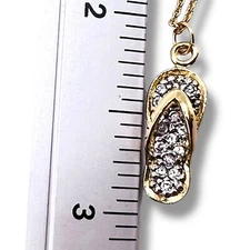 Gold Tone Sterling Silver Flip Flop Sandal Beach Shoe Stone Charm Anklet 10"