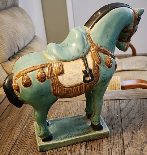 LARGE 10" ANTIQUE CHINESE SANCAI FERGHANA WAR HORSE CERAMIC STATUE - Picture 4 of 24