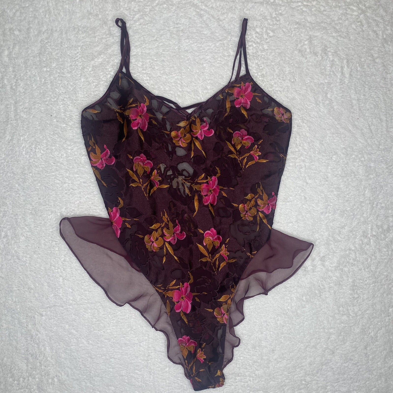 Vintage Victoria's Secret Gold Label Floral Teddy Bodysuit Lingerie Size M