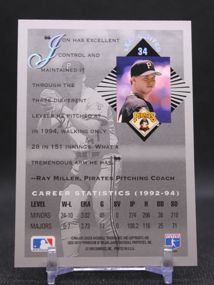 Jon Lieber #34 1994 Leaf Limited Rookies Pittsburgh Pirates - Image 2 of 2