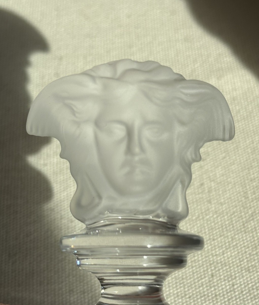 NIB Versace Rosenthal Frosted Clear Crystal Medusa Wine Bottle