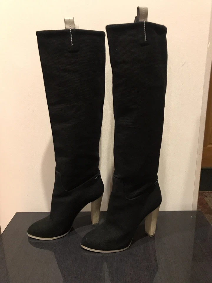 Reed Krakoff Black Leather/Canvas Knee-High Boots, size 37 - Image 2 of 4