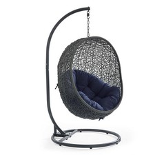 Modway Hide Steel Rattan Outdoor Patio Swing Chair with Stand in Gray/Navy