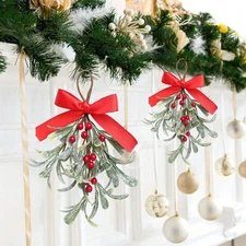 Artificial Frosted Mistletoe Christmas Decor – Hanging Ornament for Doorway