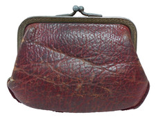 VINTAGE LEATHER COIN CLUTCH MINI PURSE WITH METAL SNAP HINGED CLOSURE