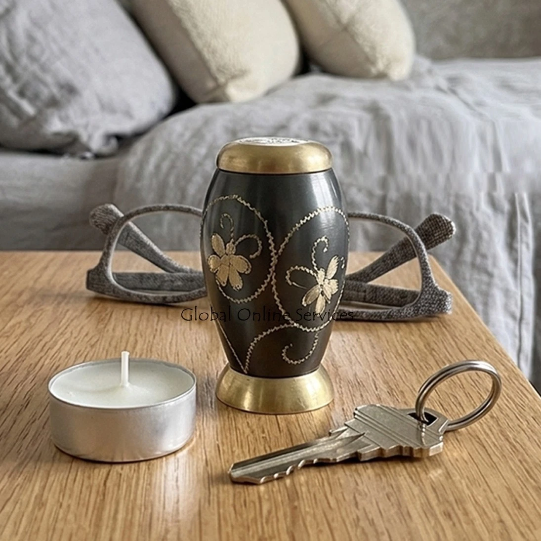 Flat Top Floral Keepsake Urn for Human Memorial Ashes for Uk
