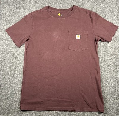 Carhartt K87 Men s Workwear Short Sleeve T-Shirt Maroon Relaxed Fit Medium M Tee