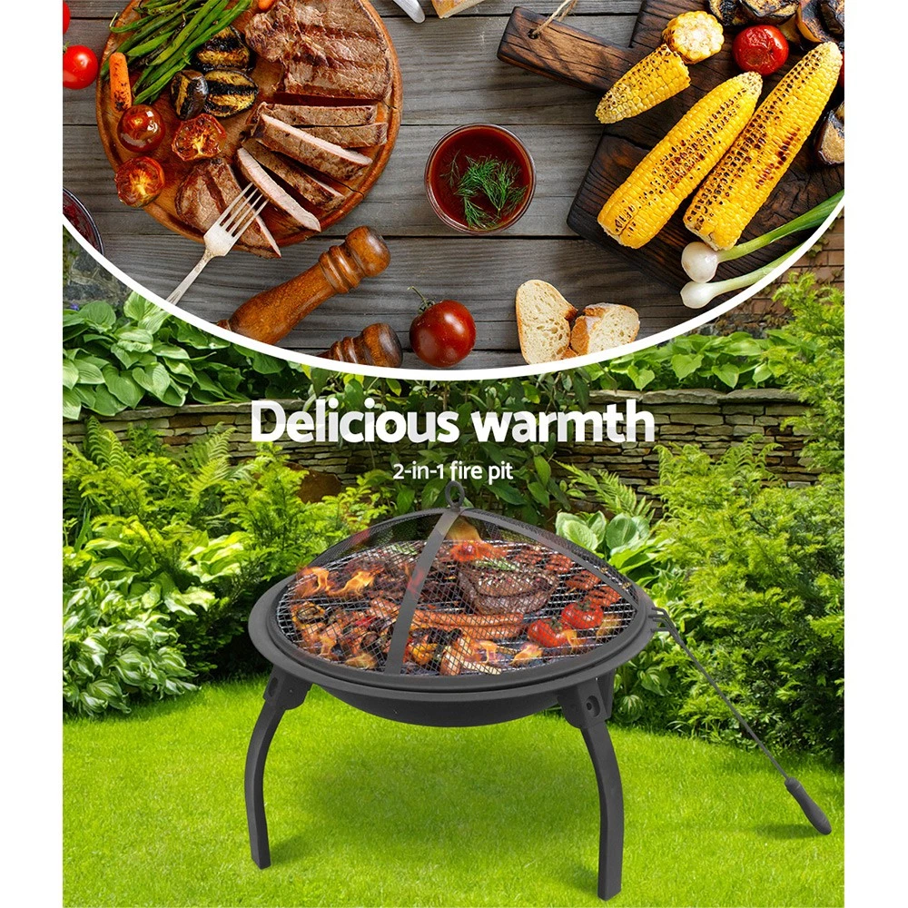 Fire Pit BBQ Charcoal Smoker Portable Outdoor Camping Pits Patio Fireplace 22"