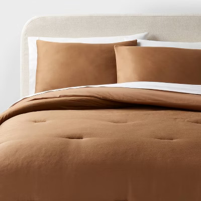 Full/Queen Washed Cotton Sateen Comforter and Sham Set Light Brown - Threshold