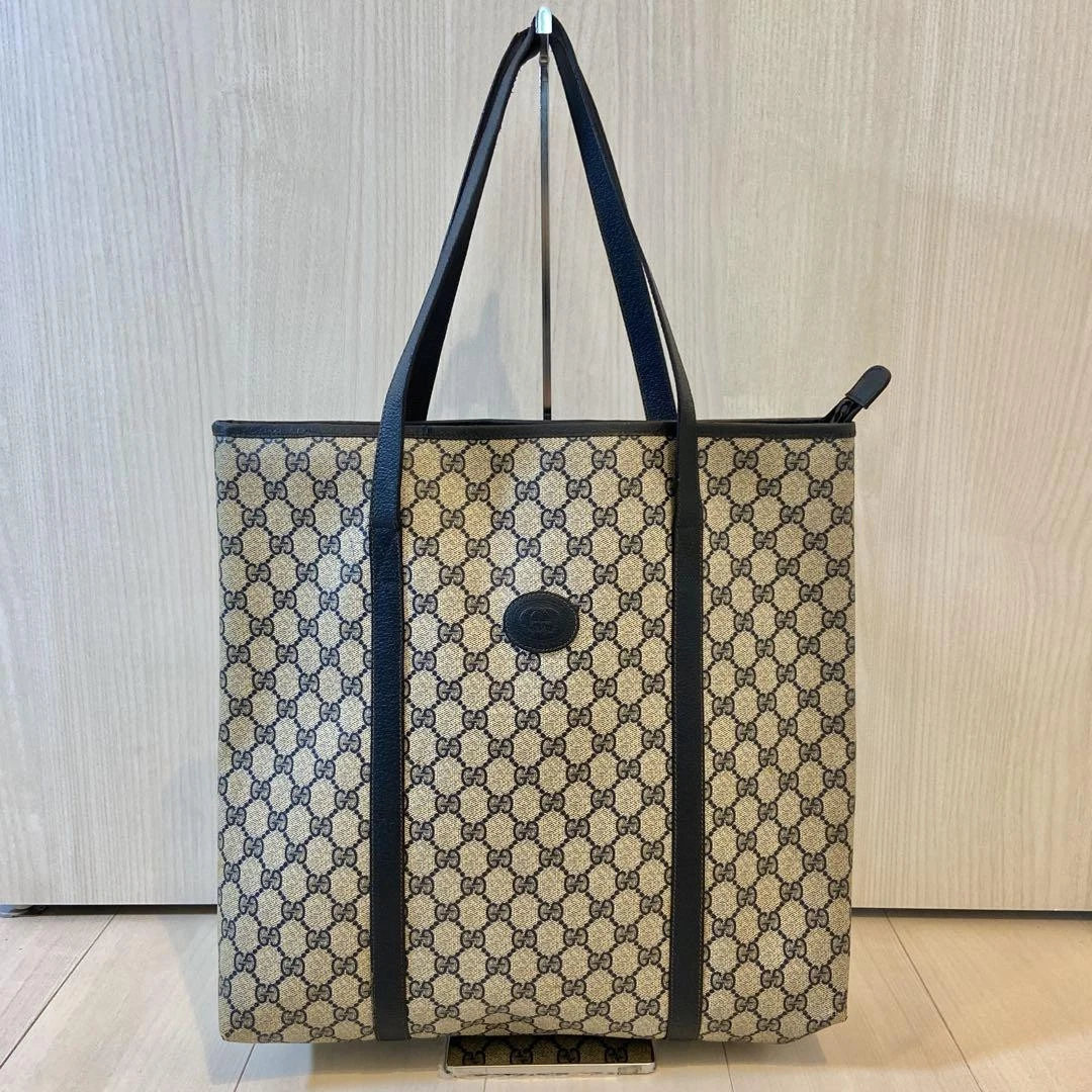 Ancien grand sac fourre tout Gucci Gg Supreme cuir bleu marine pvc créateur sac à main