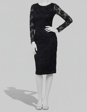 XSCAPE Women's Black Soutache Lace Long-Sleeve Sheath Dress Sz 10