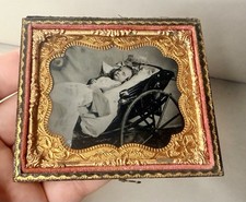 Victorian Memento Mori Post Mortem Ambrotype Young Child In Carriage Photograph