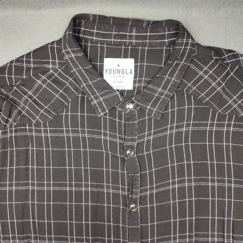 YoungLA Shirt Mens 2XL XXL Black Checkered Plaid Pearl Snap Viscose Western - Picture 3 of 12