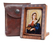 Icona da viaggio SANTA LUCIA - in legno, con astuccio - regalo per comunione e battesimo