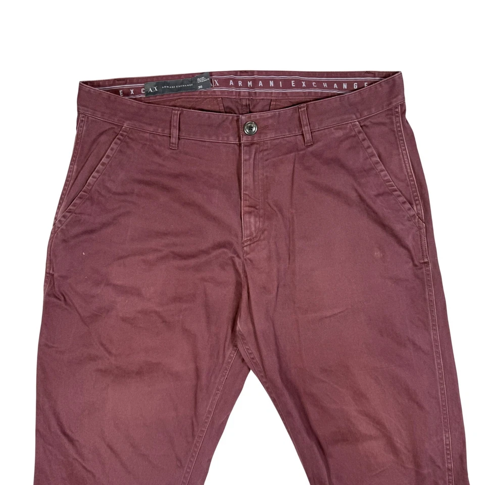 Armani Exchange Mens Burgundy Relaxed Straight Fit Chinos Pants Size 36 - Image 3 of 4