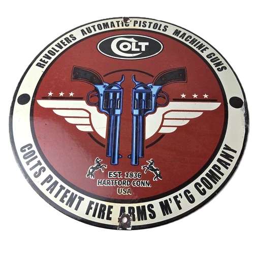 Vintage Colt Firearms Sign - Pistols Revolvers Advertisement Gas Porcelain Sign